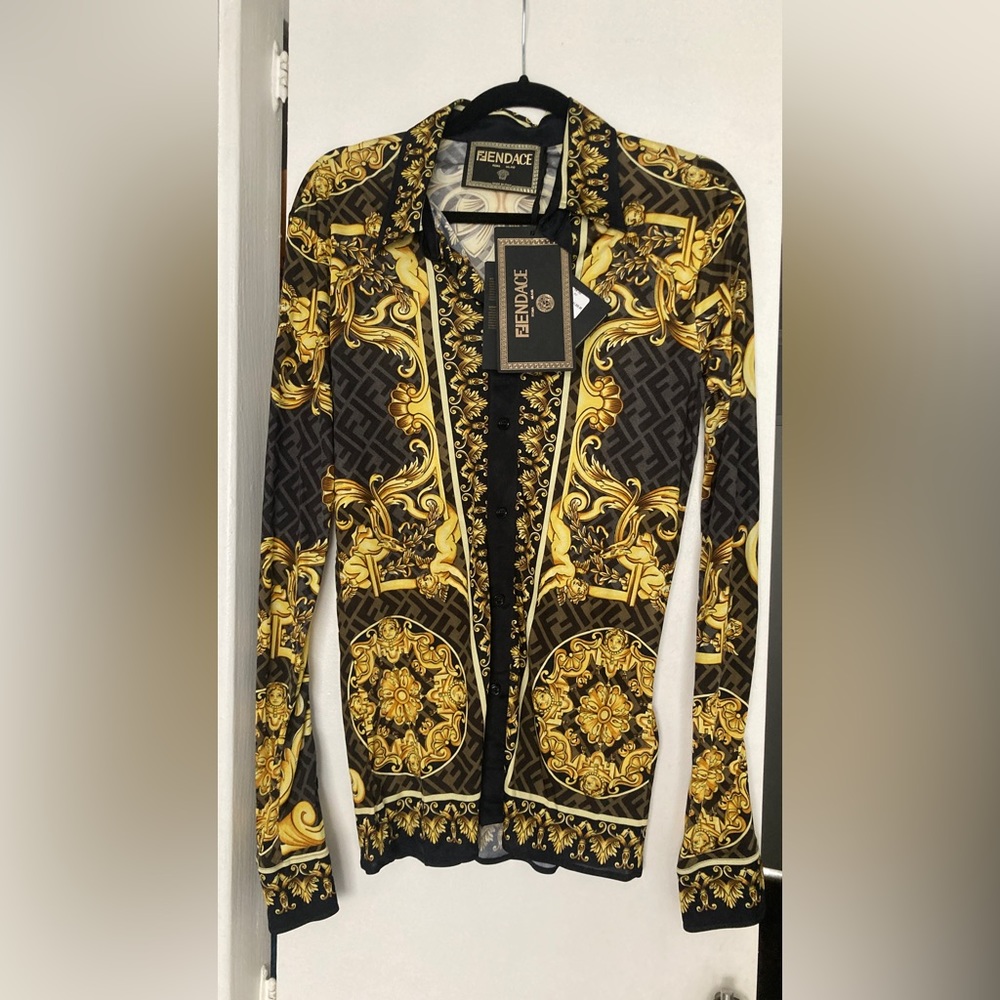 NWT Versace x Fendi = FENDACE Long Sleeve Baroque Button-Down Shirt